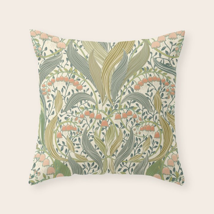 William Morris style lily of the valley light Throw Pillow Gallery Image 6
