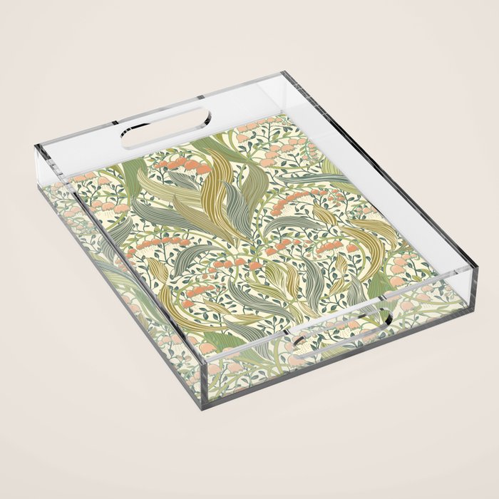 William Morris style lily of the valley light Acrylic Tray Gallery Image 1