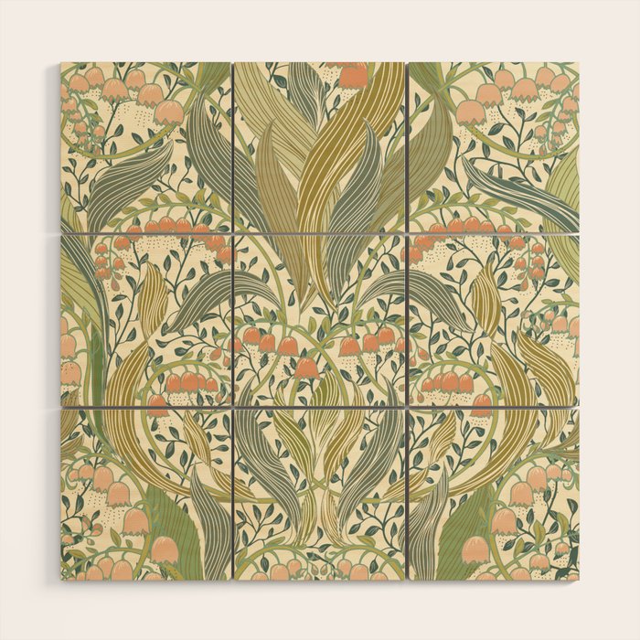 William Morris style lily of the valley light Wood Wall Art Gallery Image 1