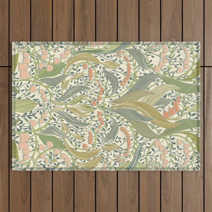 William Morris style lily of the valley light Outdoor Rug Gallery Image 1