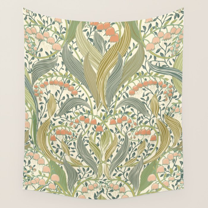 William Morris style lily of the valley light Wall Tapestry Gallery Image 4