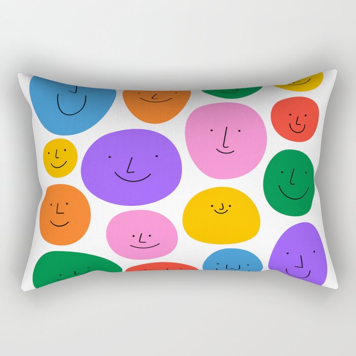 Funny colorful diverse people face cartoon Rectangular Pillow Gallery Image 2