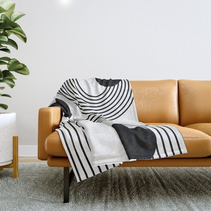 Modern Minimalist Line Art in Black and White Throw Blanket Gallery Image 1