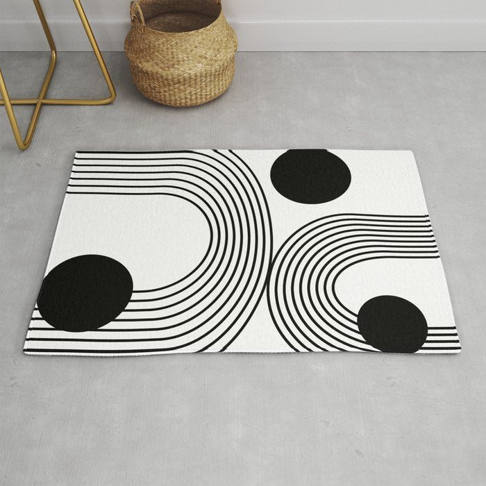 Modern Minimalist Line Art in Black and White Rug Gallery Image 1