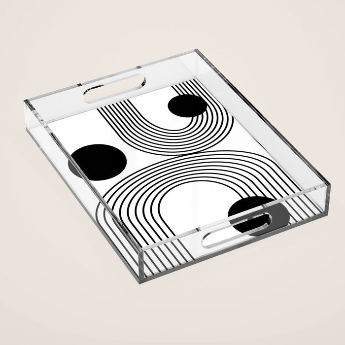 Modern Minimalist Line Art in Black and White Acrylic Tray Gallery Image 1
