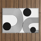 Modern Minimalist Line Art in Black and White Outdoor Rug Gallery Image 1