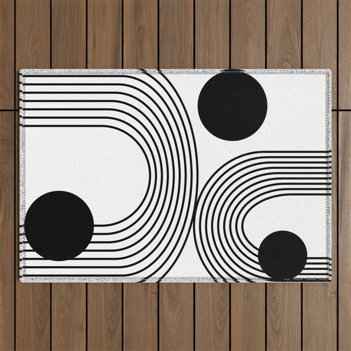 Modern Minimalist Line Art in Black and White Outdoor Rug Gallery Image 1