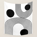 Modern Minimalist Line Art in Black and White Wall Tapestry Gallery Image 4