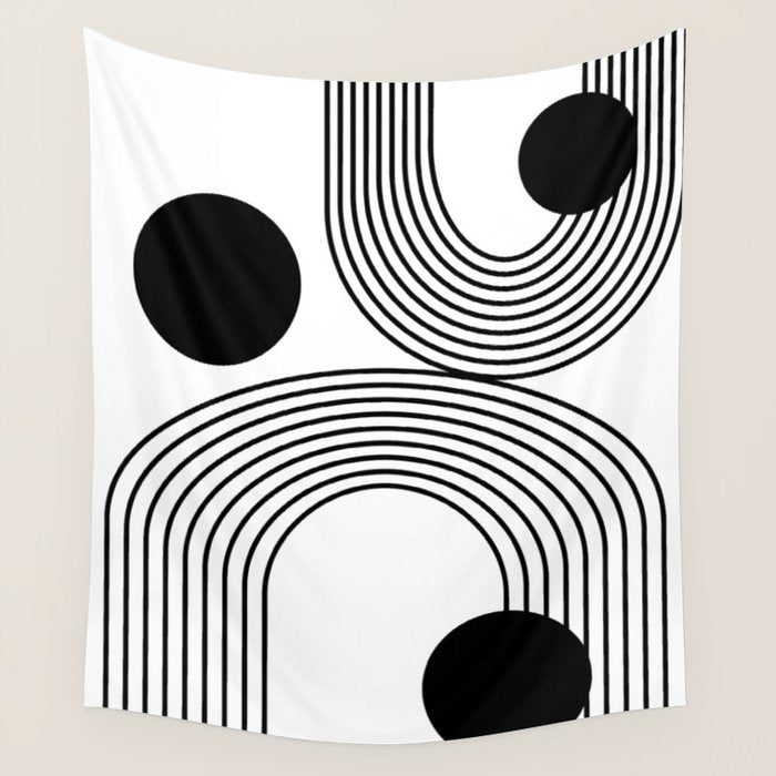 Modern Minimalist Line Art in Black and White Wall Tapestry Gallery Image 4