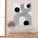 Modern Minimalist Line Art in Black and White Wall Tapestry Gallery Image 2