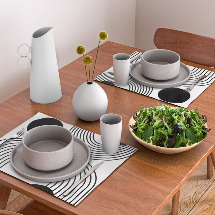 Modern Minimalist Line Art in Black and White Placemat Gallery Image 2