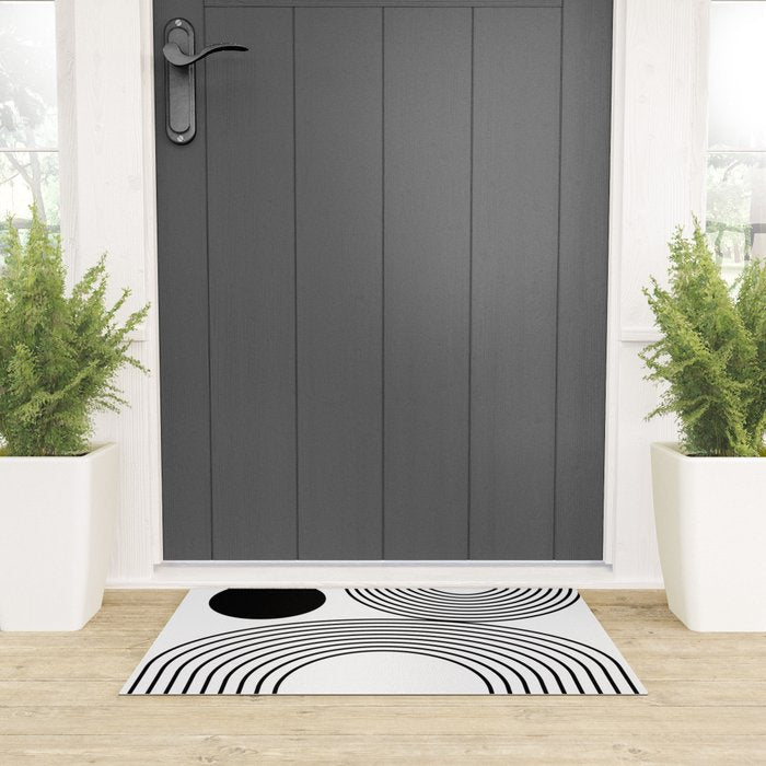 Modern Minimalist Line Art in Black and White Welcome Mat Gallery Image 3