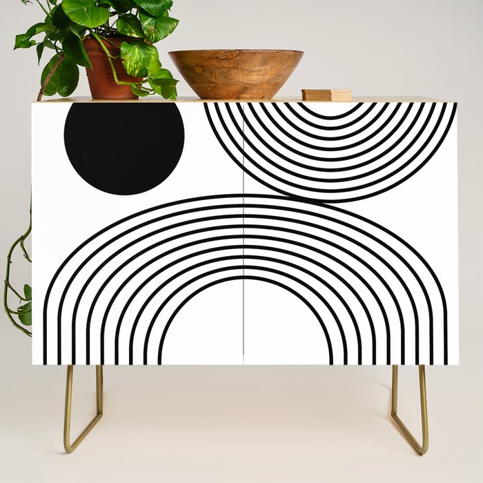 Modern Minimalist Line Art in Black and White Credenza Gallery Image 1