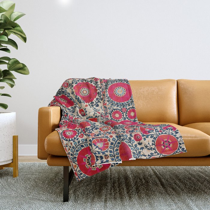 Shakhrisyabz Bokhara Uzbekistan Silk Embroidery Print Throw Blanket Gallery Image 1
