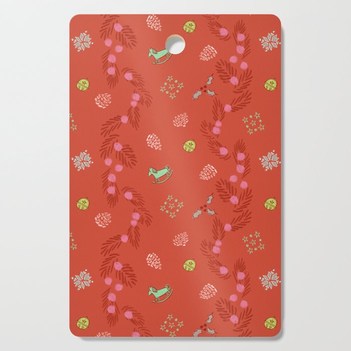Whimsical Tiny Toys & Pine Branches in Red Cutting Board Gallery Image 1