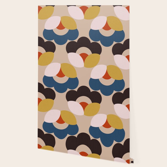 Mod Retro Floral Geometry in Navy Brown and Gold Wallpaper Gallery Image 2