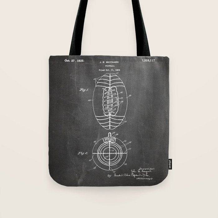 American Football Patent - Football Art - Black Chalkboard Tote Bag Gallery Image 1