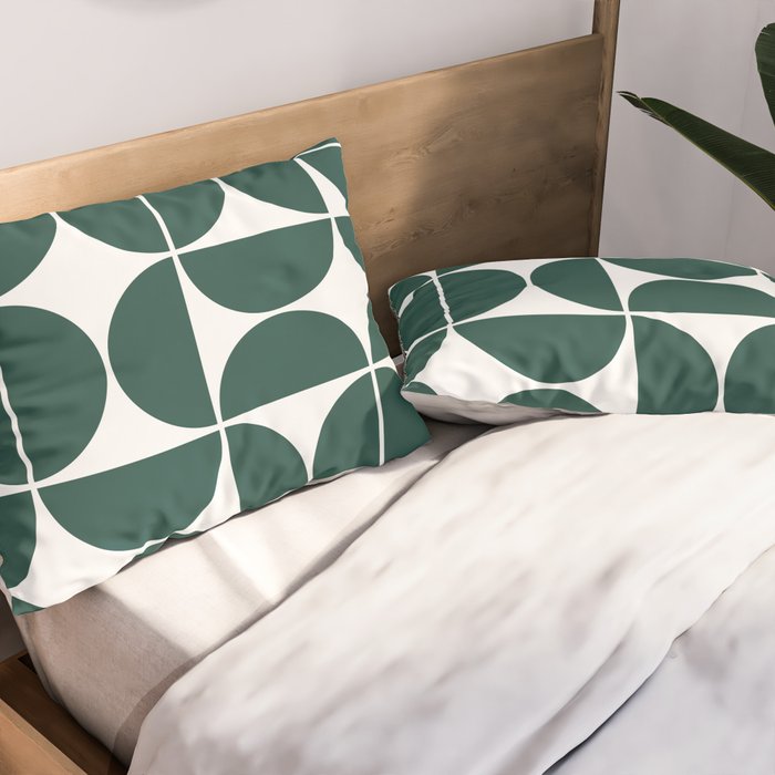 Mid Century Modern Geometric 04 Dark Green Pillow Sham Gallery Image 2