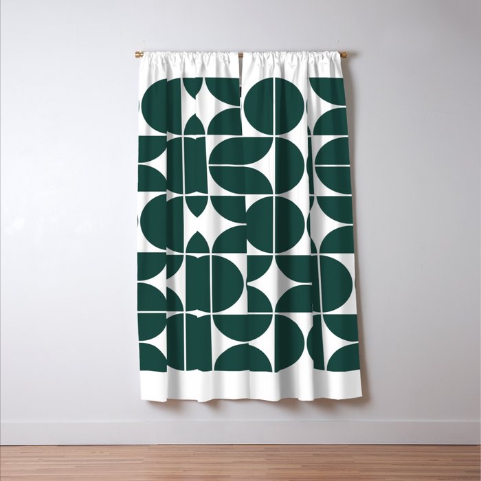 Mid Century Modern Geometric 04 Dark Green Window Curtain Gallery Image 3