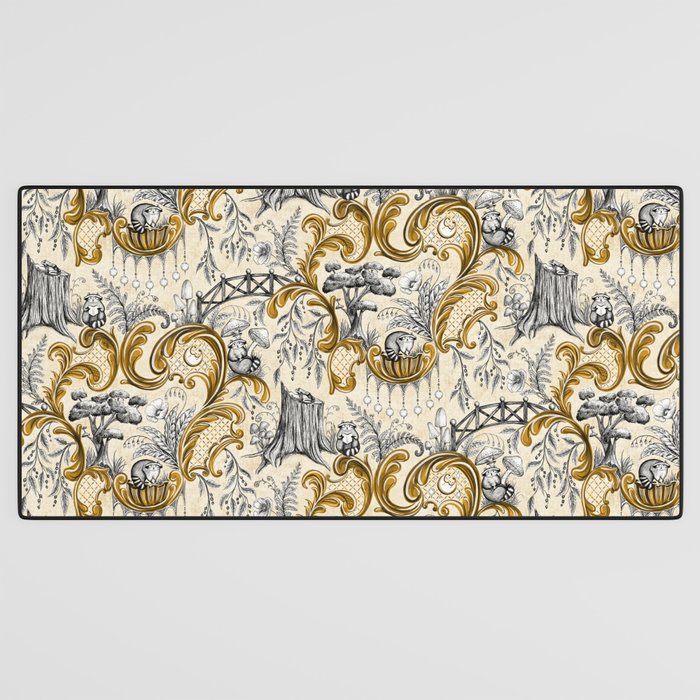 Rococo Raccoons - gold Desk Mat Gallery Image 3