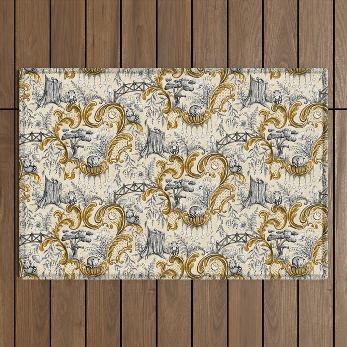 Rococo Raccoons - gold Outdoor Rug Gallery Image 1