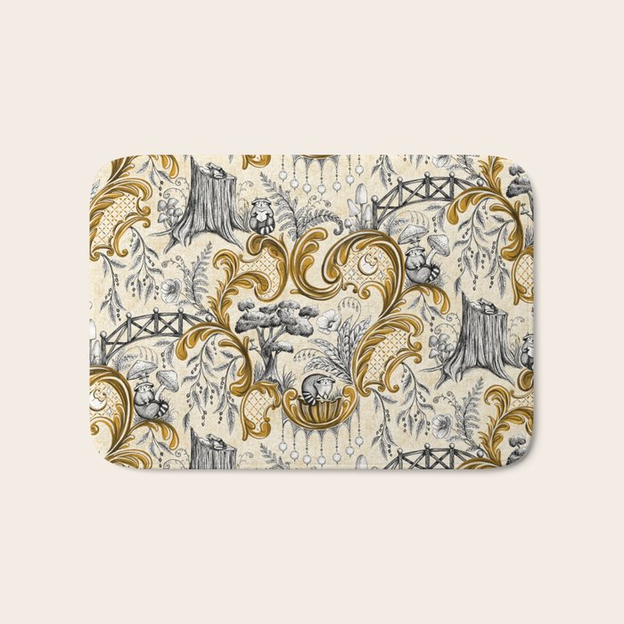 Rococo Raccoons - gold Bath Mat Gallery Image 1