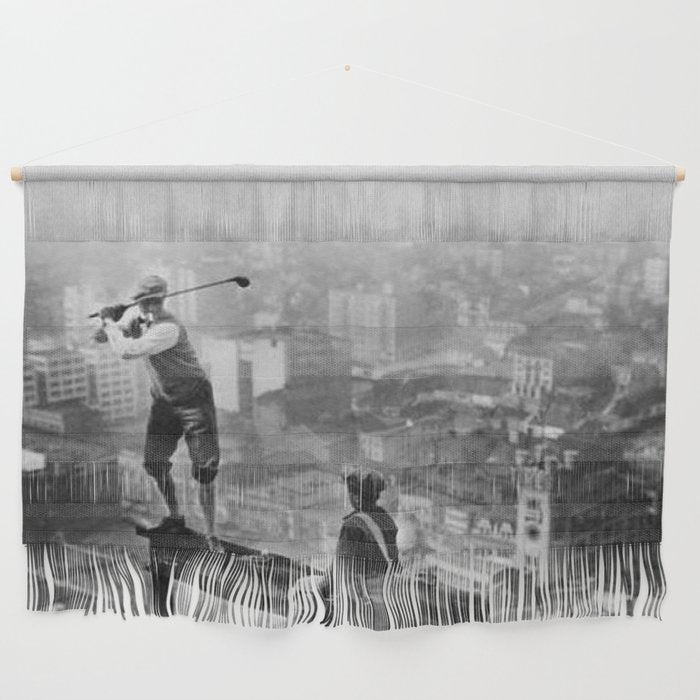 Tough Par Four - Golf Game at 1000 feet black and white photograph Wall Hanging Gallery Image 1