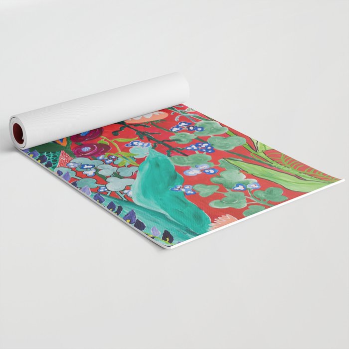 Floral Jungle on Red with Proteas, Eucalyptus and Birds of Paradise Yoga Mat Gallery Image 2