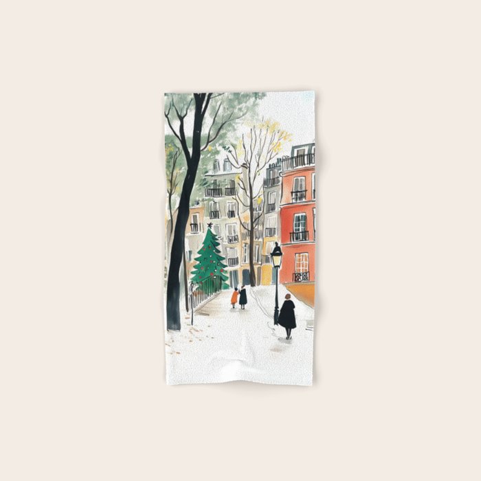 Parisian Christmas Street Scene Bath Towel Gallery Image 1