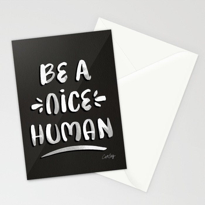 Be a Nice Human - White Type on Black Palette Stationery Card Gallery Image 2