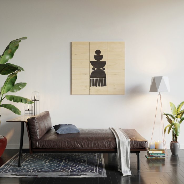 Black & White Minimalist Mid Century Paper collage Funky Black Ink Tribal Geometric by Ejaaz Haniff Wood Wall Art Gallery Image 2