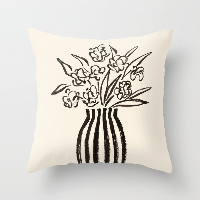 Stripe Flower Vase - Black and White Throw Pillow Gallery Image 1