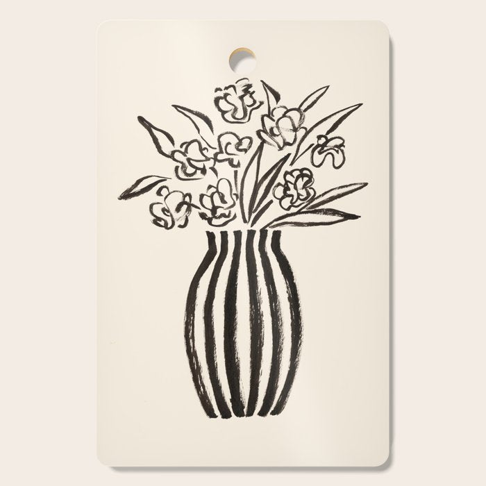 Stripe Flower Vase - Black and White Cutting Board Gallery Image 1