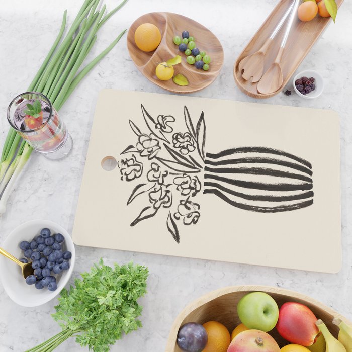 Stripe Flower Vase - Black and White Cutting Board Gallery Image 2