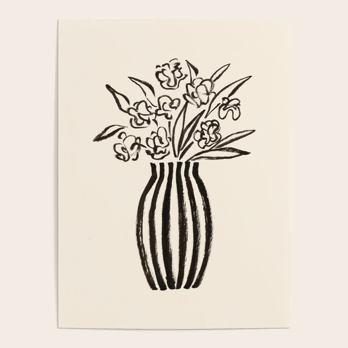 Stripe Flower Vase - Black and White Poster Gallery Image 1
