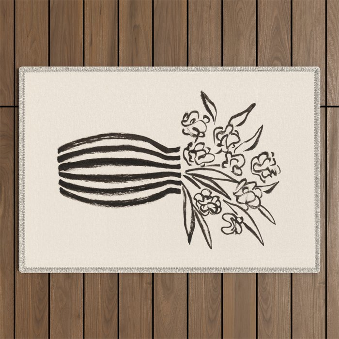Stripe Flower Vase - Black and White Outdoor Rug Gallery Image 1