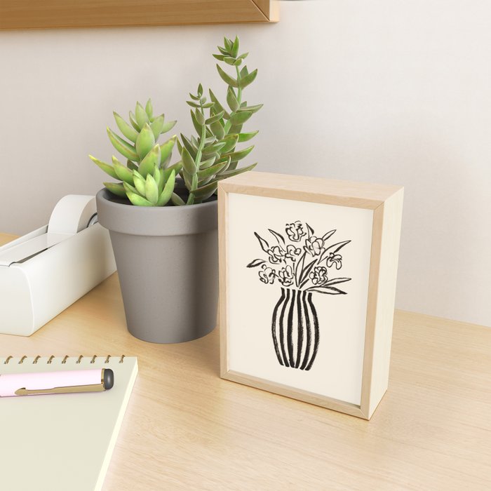Stripe Flower Vase - Black and White Mini Art Print Gallery Image 2