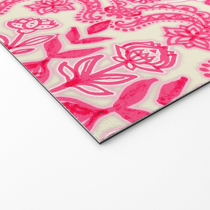 Hot Pink & Soft Cream Folk Art Pattern Welcome Mat Gallery Image 2