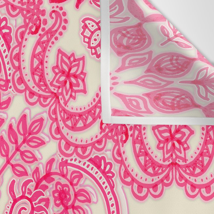Hot Pink & Soft Cream Folk Art Pattern Wall Tapestry Gallery Image 3