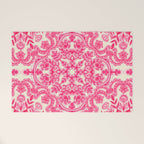 Hot Pink & Soft Cream Folk Art Pattern Welcome Mat Gallery Image 1