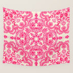 Hot Pink & Soft Cream Folk Art Pattern Wall Tapestry Gallery Image 4