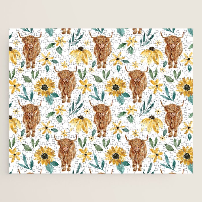 Sunflower Floral Highland Cow Jigsaw Puzzle Gallery Image 1