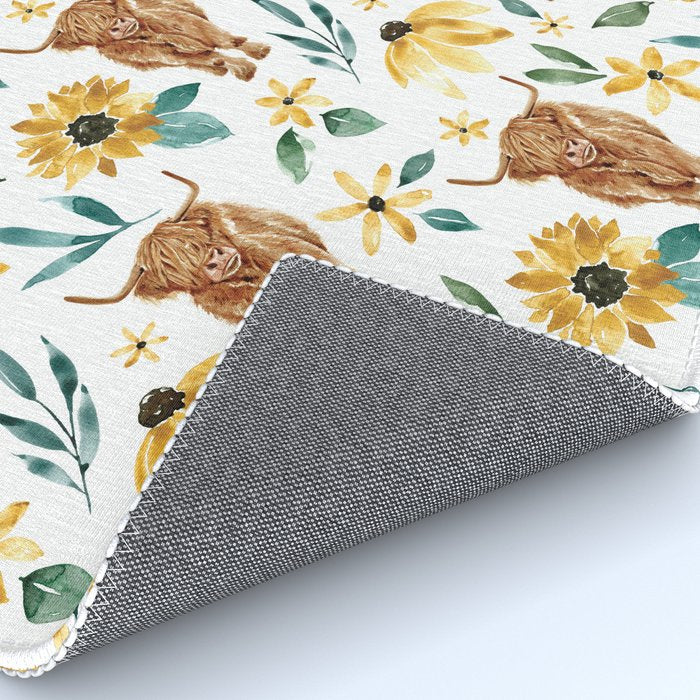 Sunflower Floral Highland Cow Rug Gallery Image 4