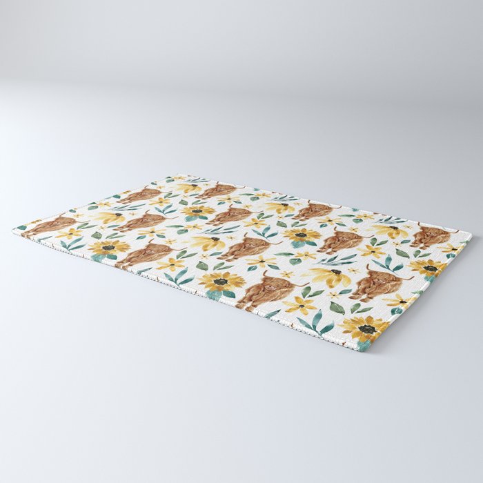 Sunflower Floral Highland Cow Rug Gallery Image 3
