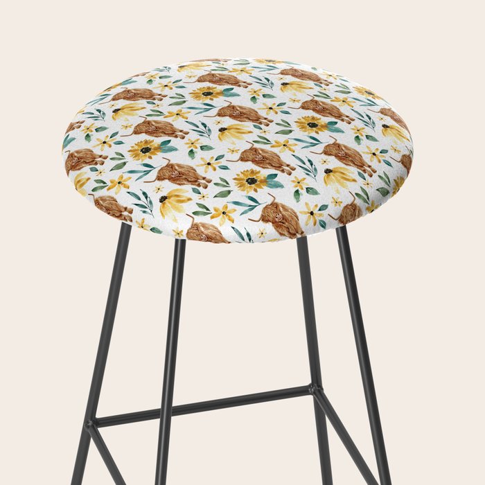 Sunflower Floral Highland Cow Stool Gallery Image 2