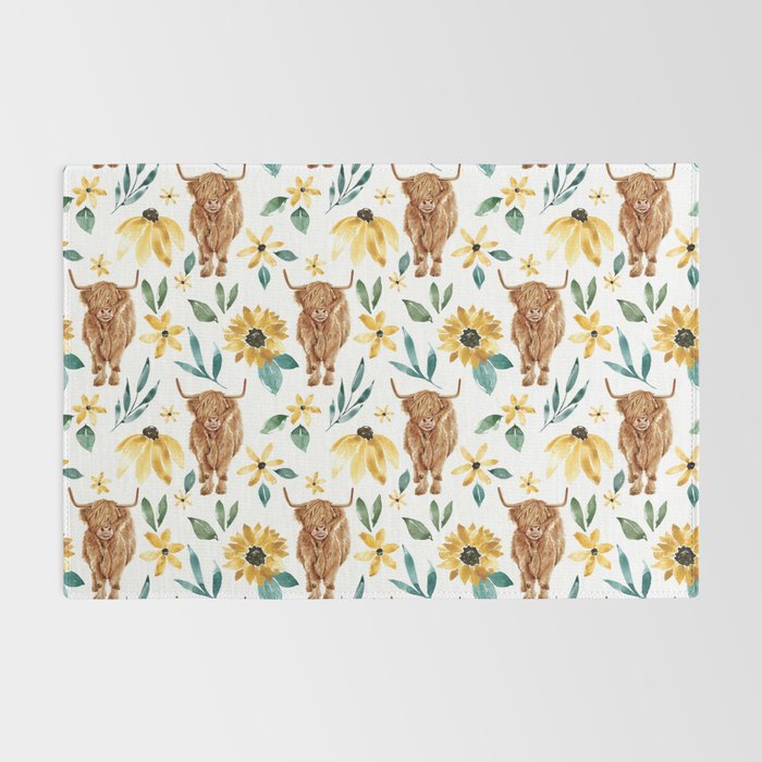 Sunflower Floral Highland Cow Rug Gallery Image 2