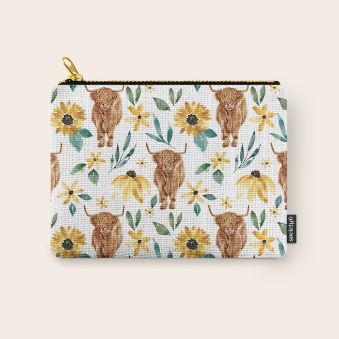 Sunflower Floral Highland Cow Carry All Pouch Gallery Image 1