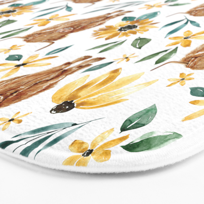 Sunflower Floral Highland Cow Bath Mat Gallery Image 3