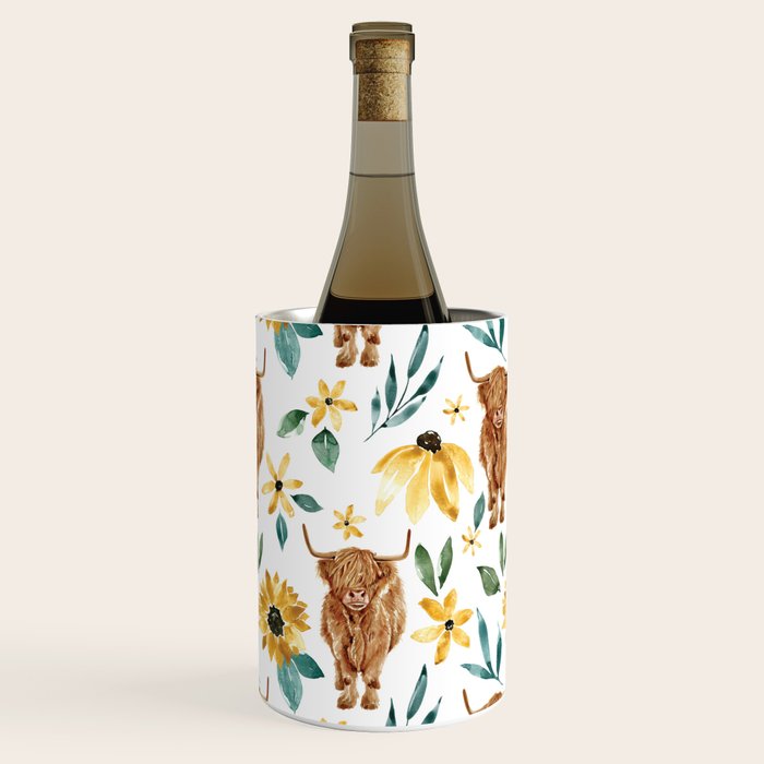 Sunflower Floral Highland Cow Wine Chiller Gallery Image 3