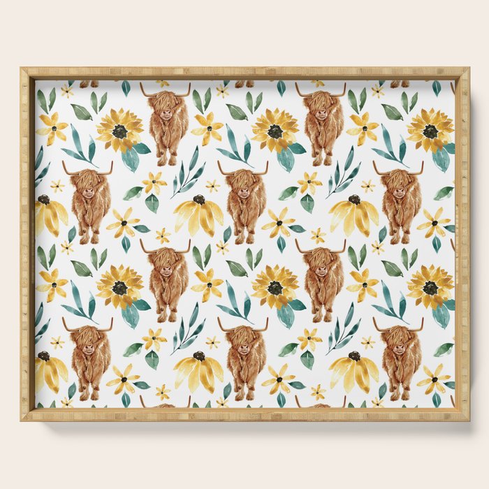 Sunflower Floral Highland Cow Serving Tray Gallery Image 1
